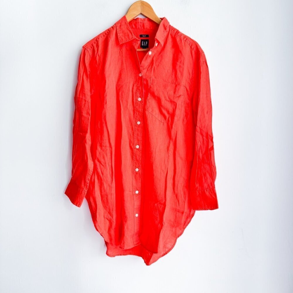 GAP Linen Red Orange Classic Button Down Classic Shirt XS